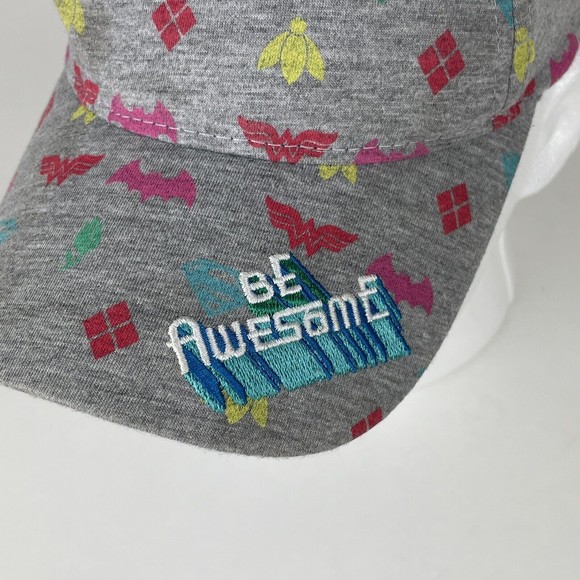 Girls DC Superhero Hat Be Awesome Gray w/ Superhero Symbols Wonder Woman Batman - Picture 10 of 12